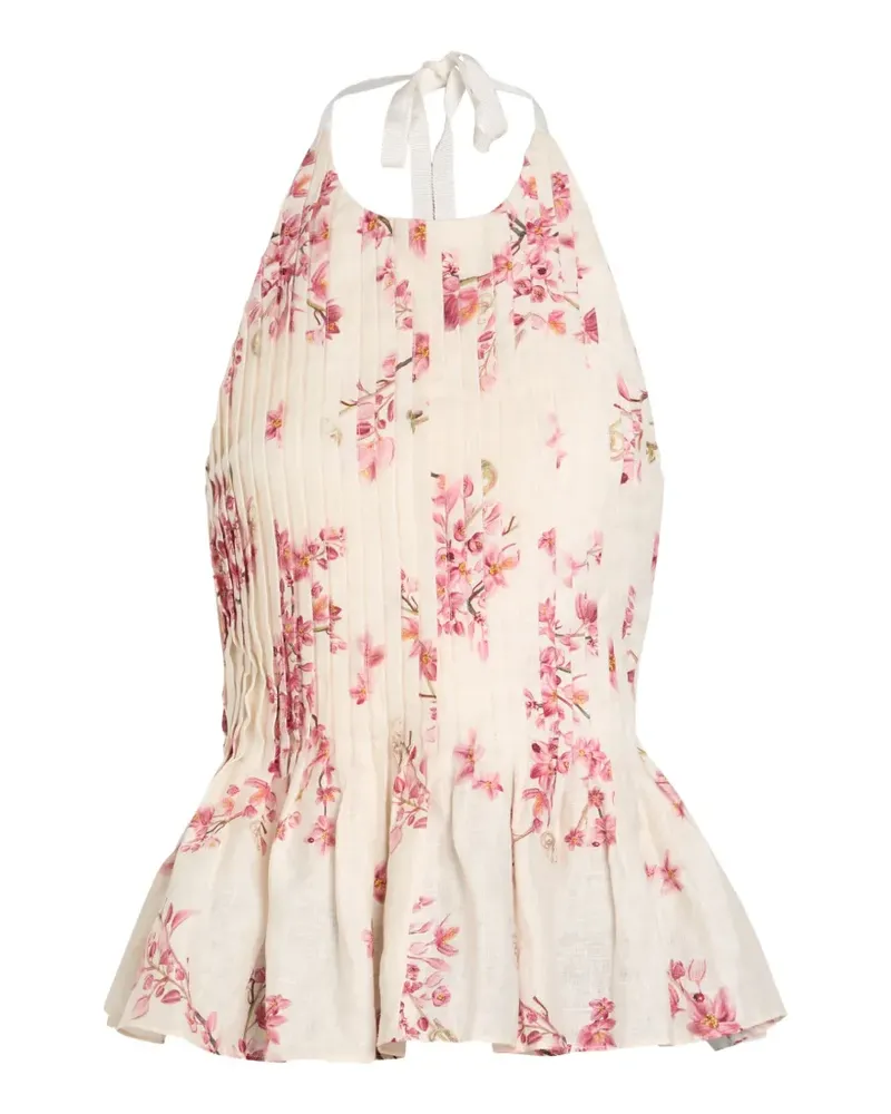 AGUA BENDITA Caña Cauca floral-print pleated top - Nude Nude