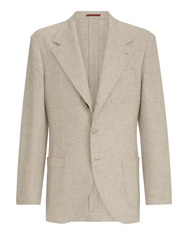 Brunello Cucinelli cashmere-panama deconstructed blazer with patch pockets and metal buttons - Nude Nude