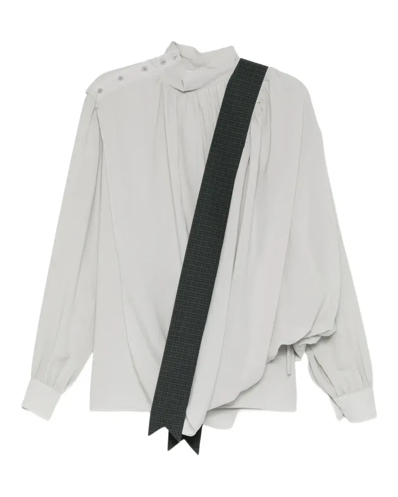 pushBUTTON Plissierte Bluse mit Knöpfen - Grau Grau