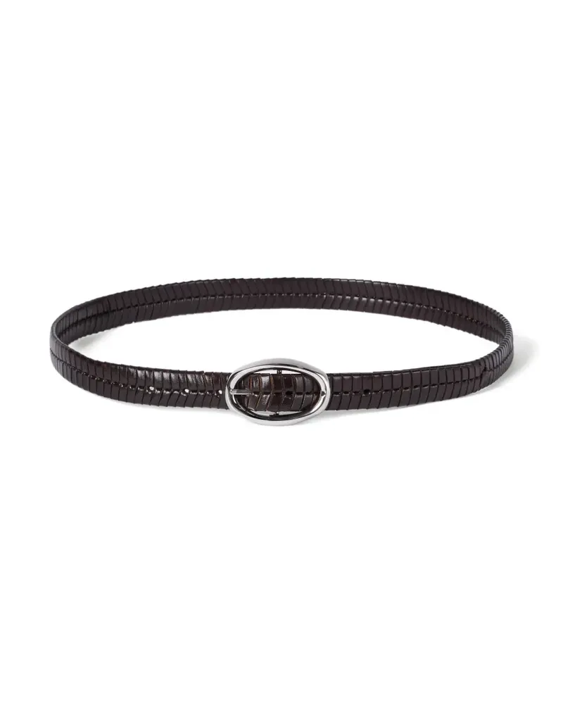 Brunello Cucinelli Geflochtener Gürtel mit ovaler Schnalle in Chevron-Optik - Braun Braun