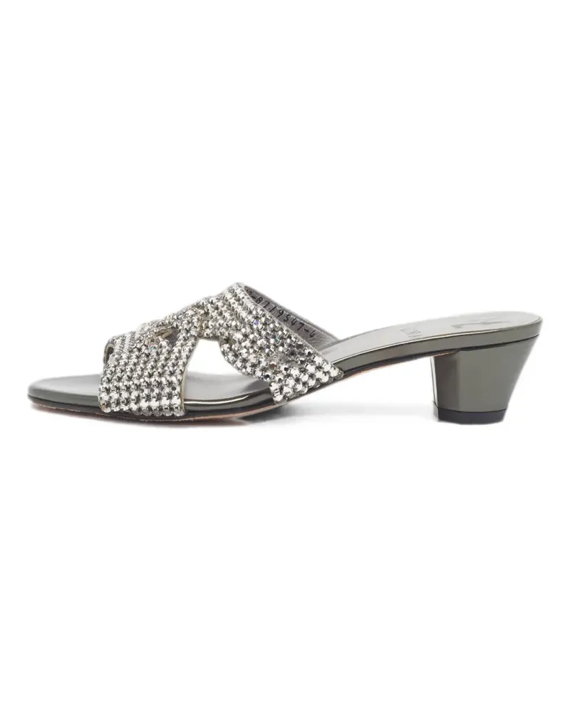 Gina crystal-embellished leather slide sandals - Silber Silber
