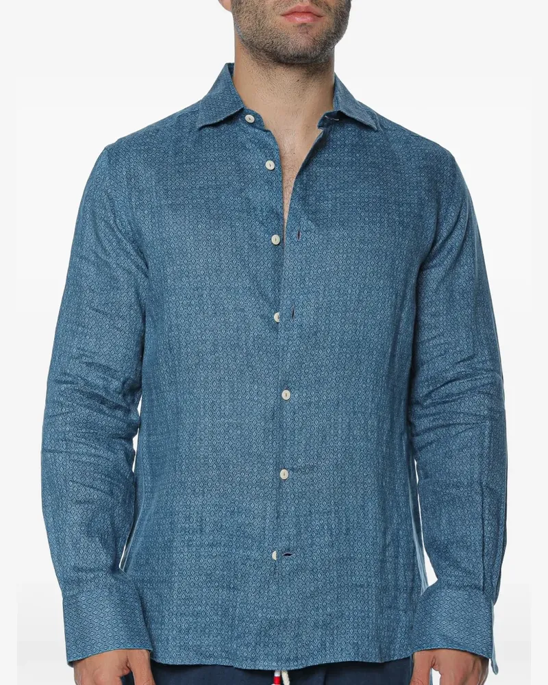 MC2 Saint Barth Pamplona Leinenhemd mit Blumen-Print - Blau Blau