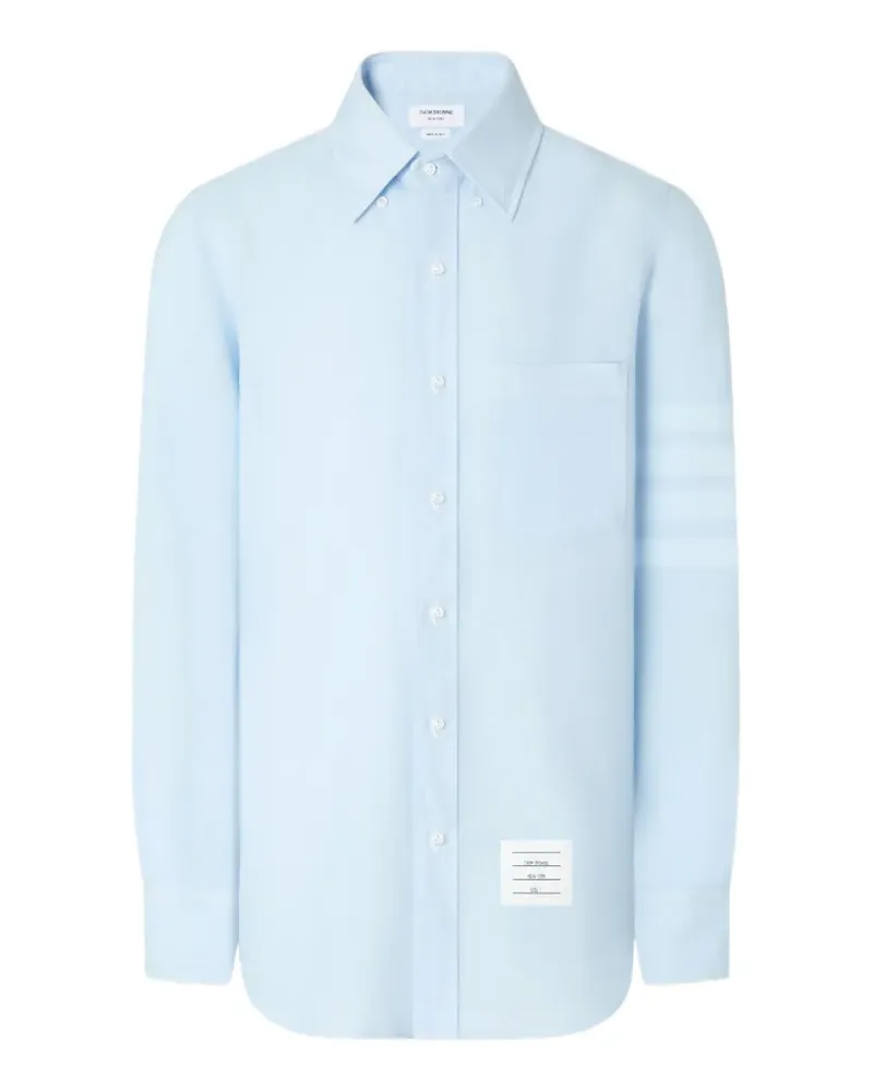 Thom Browne Leinenhemd mit 4-Streifen-Logo - Blau Blau