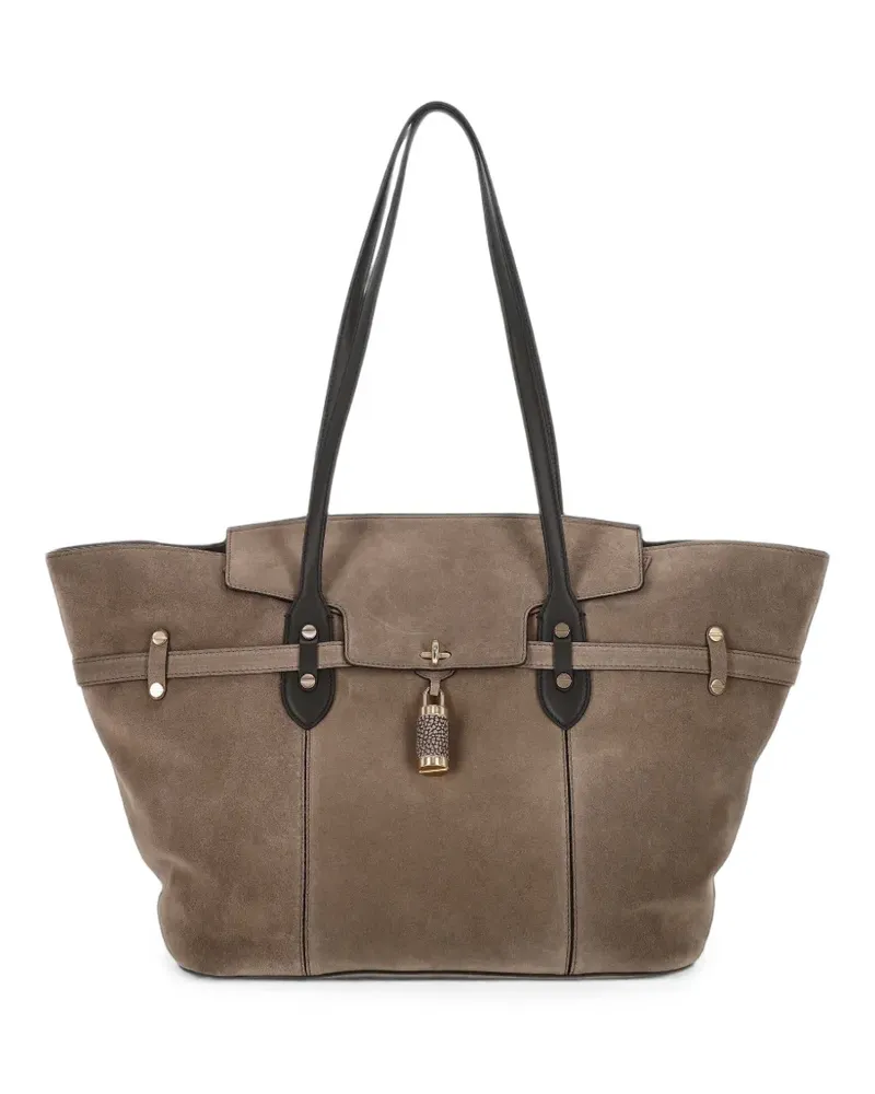 Borbonese large Premiere suede padlock-detail shoulder bag - Nude Nude