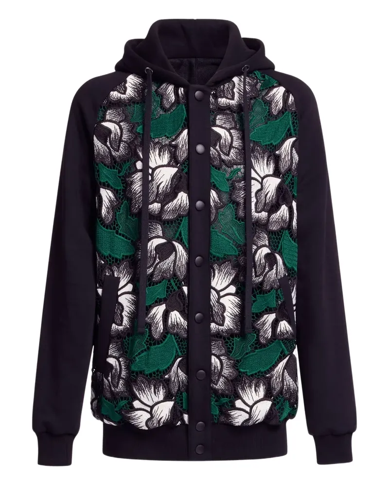 Elie Saab long-sleeve macramé hoodie - Schwarz Schwarz