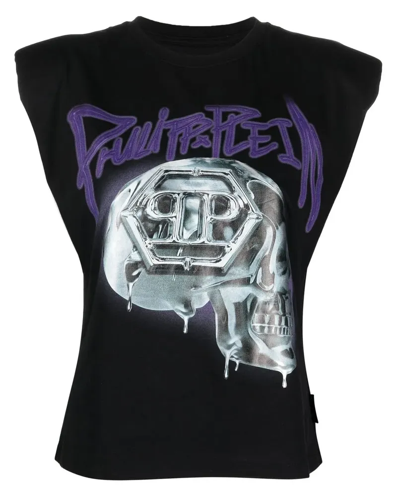 Philipp Plein Top mit Print - Schwarz Schwarz