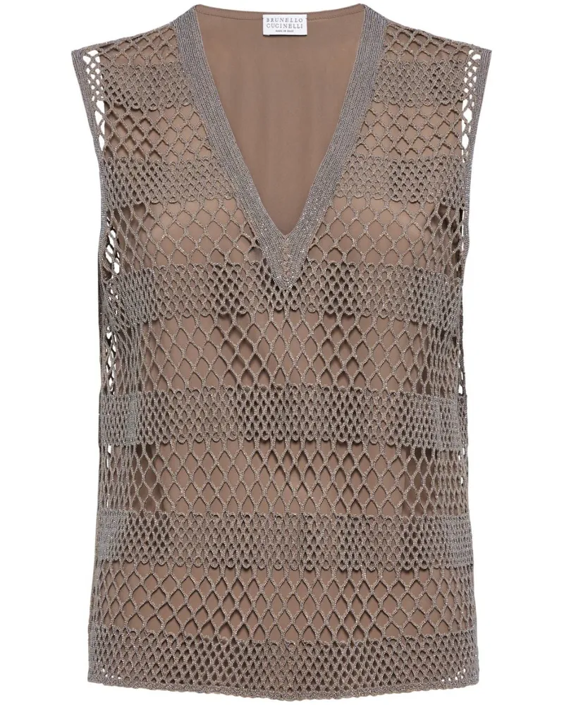 Brunello Cucinelli Seidentop in Lochstrick - Grau Grau