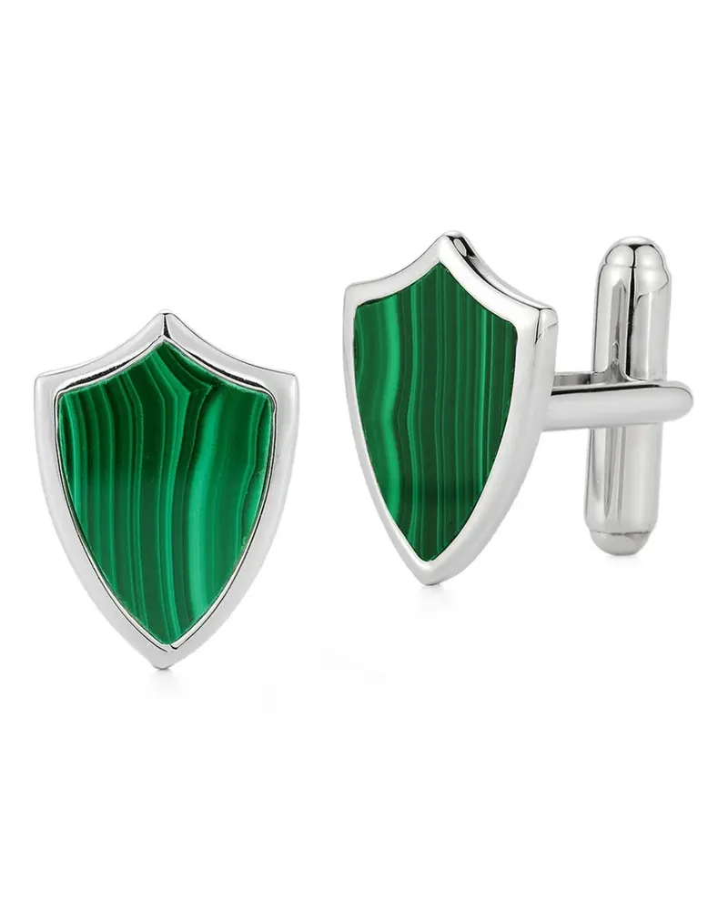MATEO Malachite Shield Manschettenknöpfe - Silber Silber