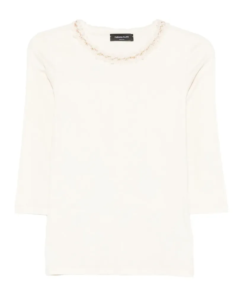 Fabiana Filippi Verziertes T-Shirt mit Dreiviertelärmeln - Nude Nude