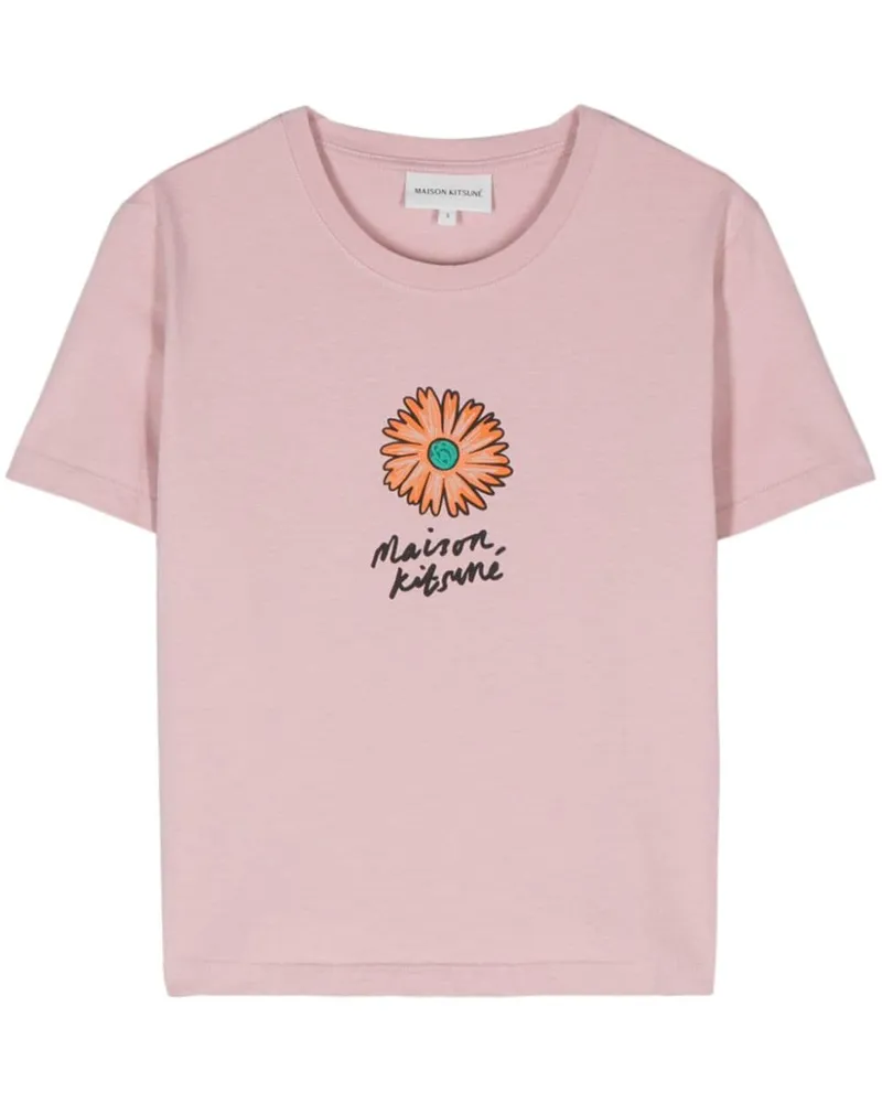 Kitsuné T-Shirt mit Floating Flower-Print - Rosa Rosa