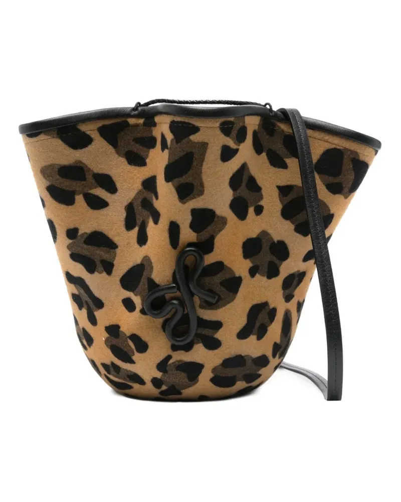 RUSLAN BAGINSKIY Gerüschte Beuteltasche mit Leoparden-Print - Braun Braun