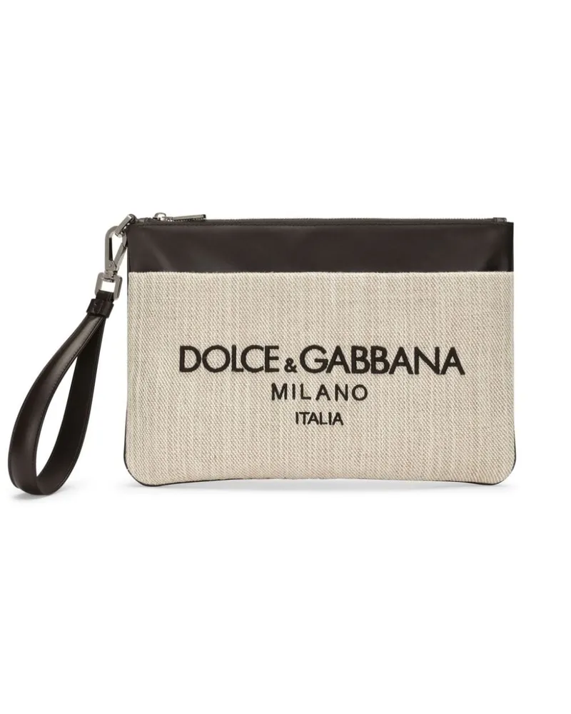 Dolce & Gabbana Canvas-Clutch mit Logo-Stickerei - Nude Nude