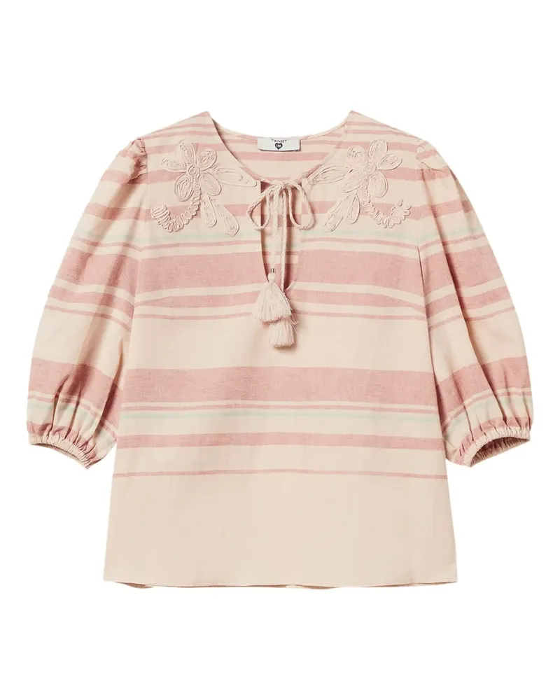 Twin-Set Gestreifte Bluse mit Stickerei - Nude Nude