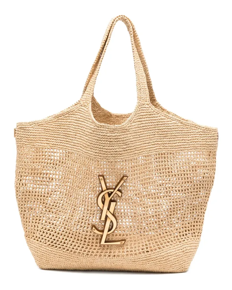 Saint Laurent Icare Cassandre raffia tote bag - Nude Nude