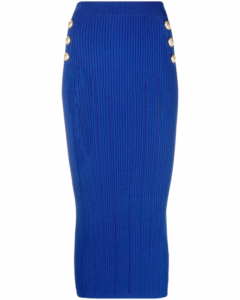 Balmain Bleistiftrock aus geripptem Strick - Blau Blau
