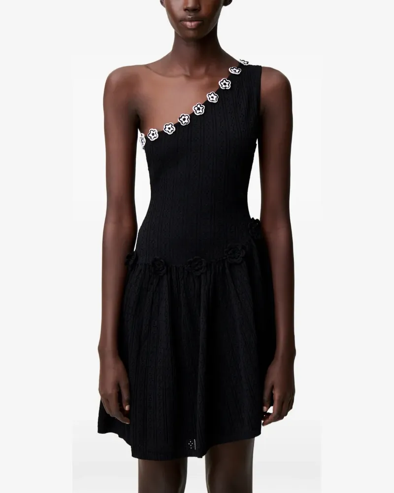 Claudie Pierlot flower-appliqué one-shoulder knitted mini dress - Schwarz Schwarz
