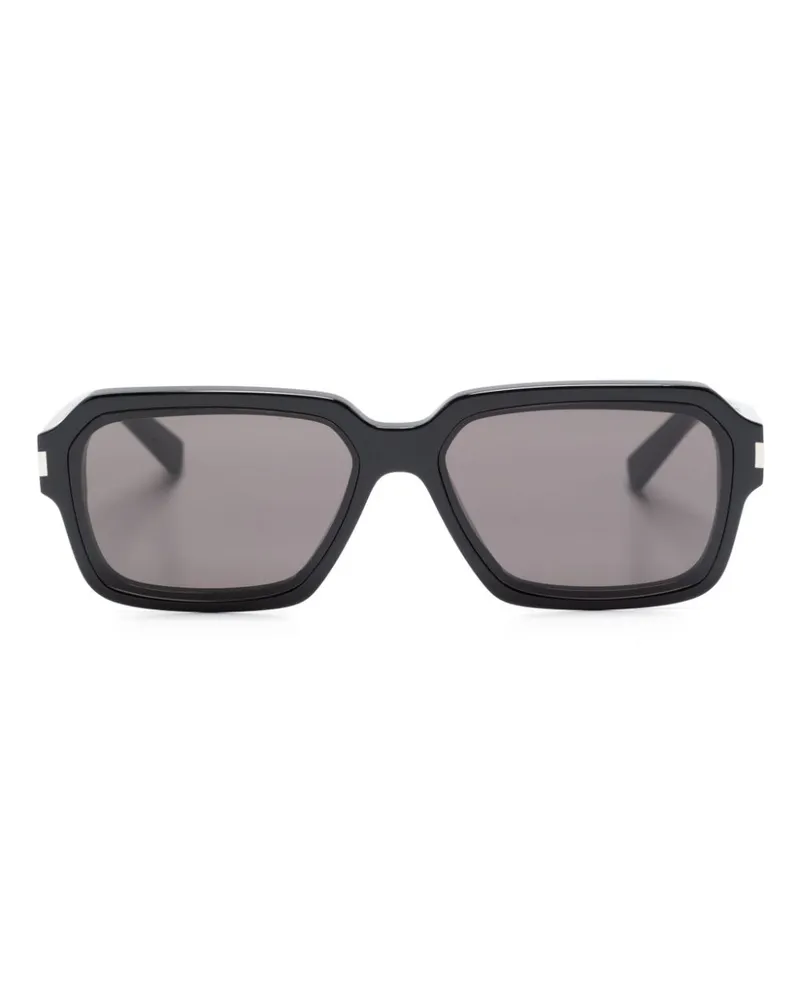 Saint Laurent Eckige Sonnenbrille mit Logo-Prägung - Schwarz Schwarz
