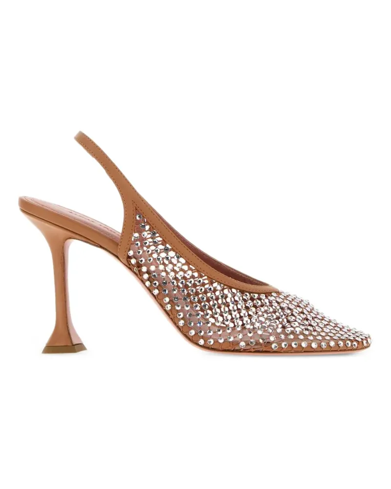 Amina Muaddi Dolly Pumps mit weißen Kristallen 95mm - Nude Nude