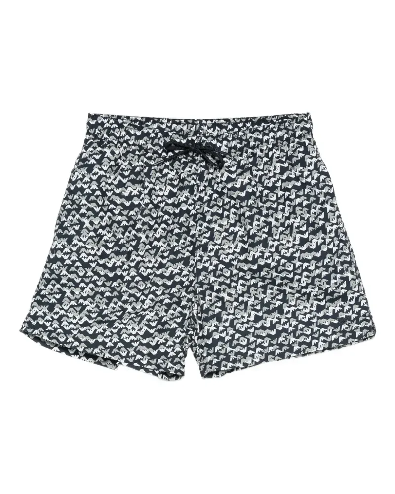 Emporio Armani Kordelzug-Badeshorts mit Monogramm-Print - Blau Blau