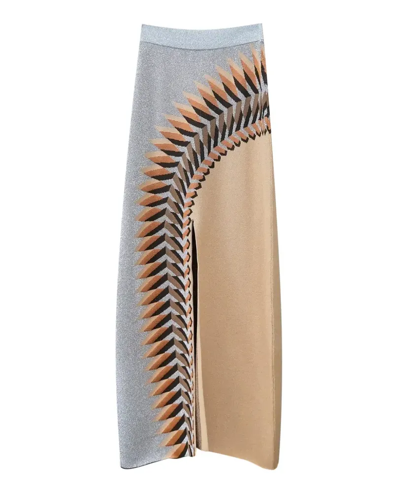 Paco Rabanne graphic-print side-slit maxi skirt - Grau Grau