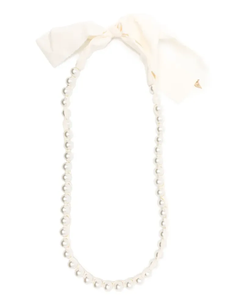 forte_forte pearl-embellished ribbon necklace - Nude Nude