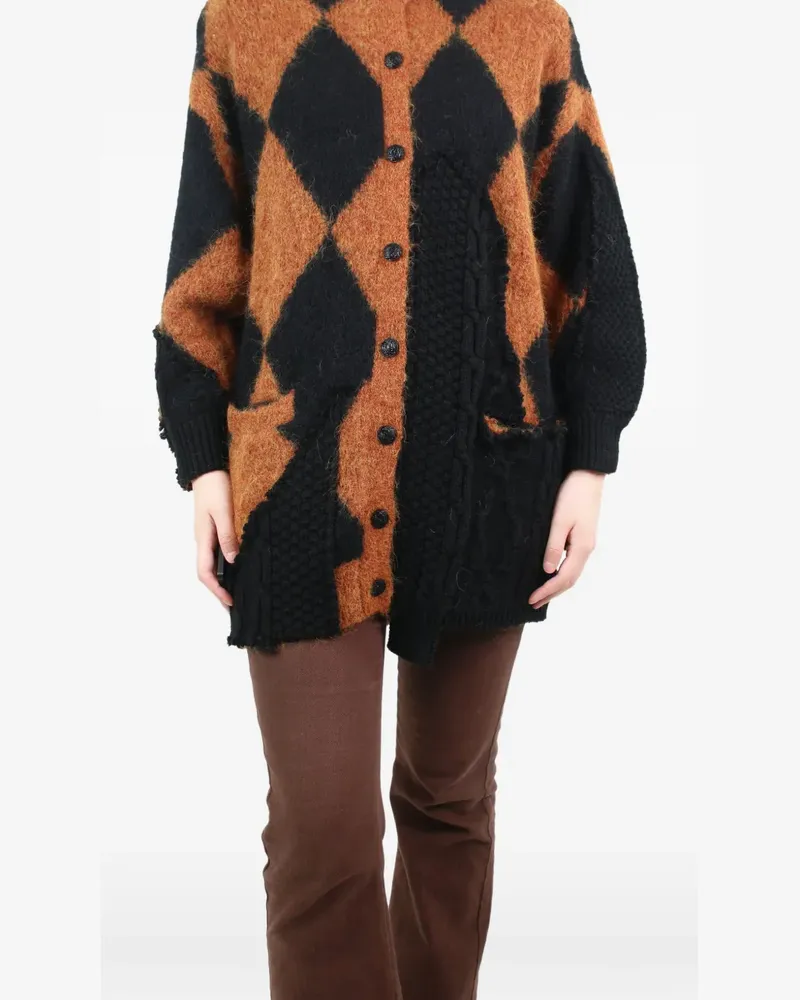 Preen patchwork diamond-print cardi-coat - Braun Braun