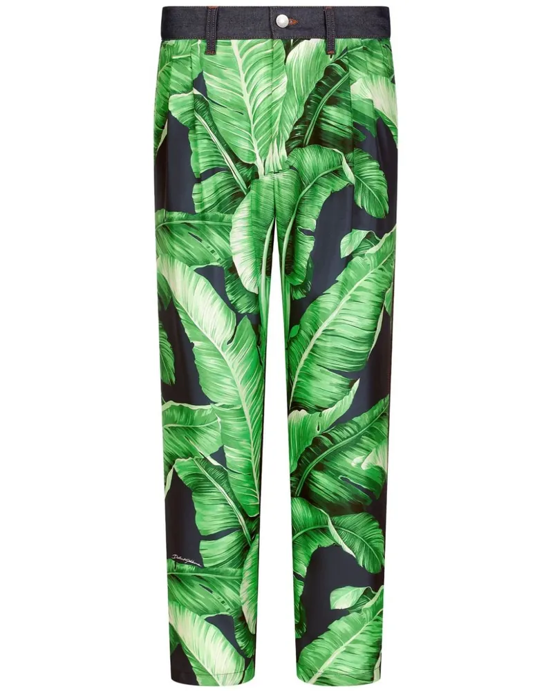 Dolce & Gabbana Halbhohe Straight-Leg-Jeans mit Blatt-Print - Grün Grün