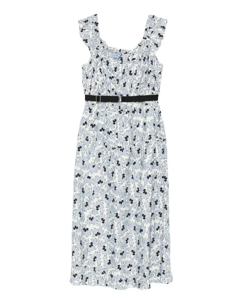 Prada floral-print belted midi dress - Weiß Weiß