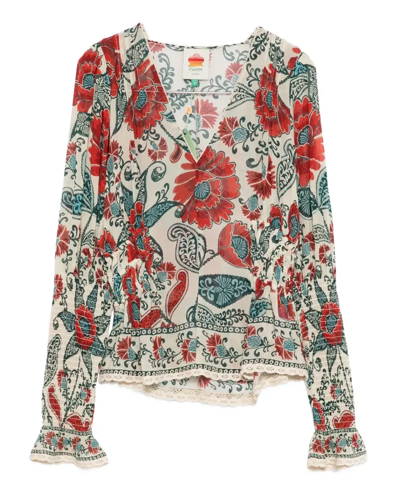 FARM Rio Gerüschte Bluse mit Blumen-Print - Nude Nude