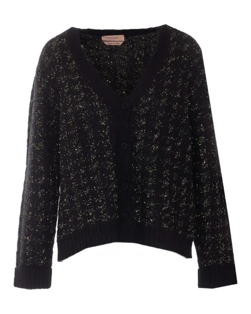 Twin-Set Jacquard-Cardigan mit Hahnentrittmuster - Schwarz Schwarz