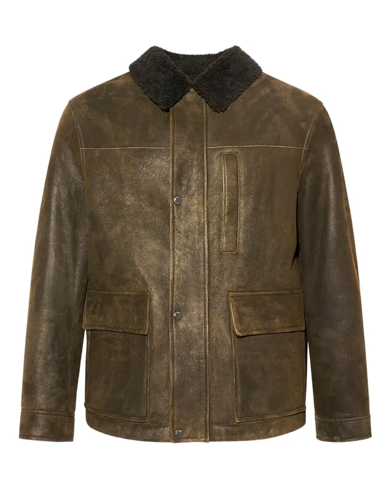 Yves Salomon Gerippte Lederjacke aus Shearling - Grün Grün