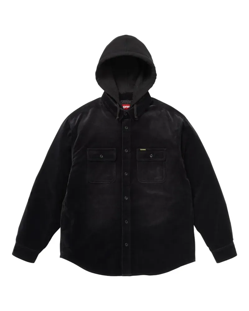 Supreme Being Gesteppte Kapuzen-Hemdjacke aus Samt - Schwarz Schwarz