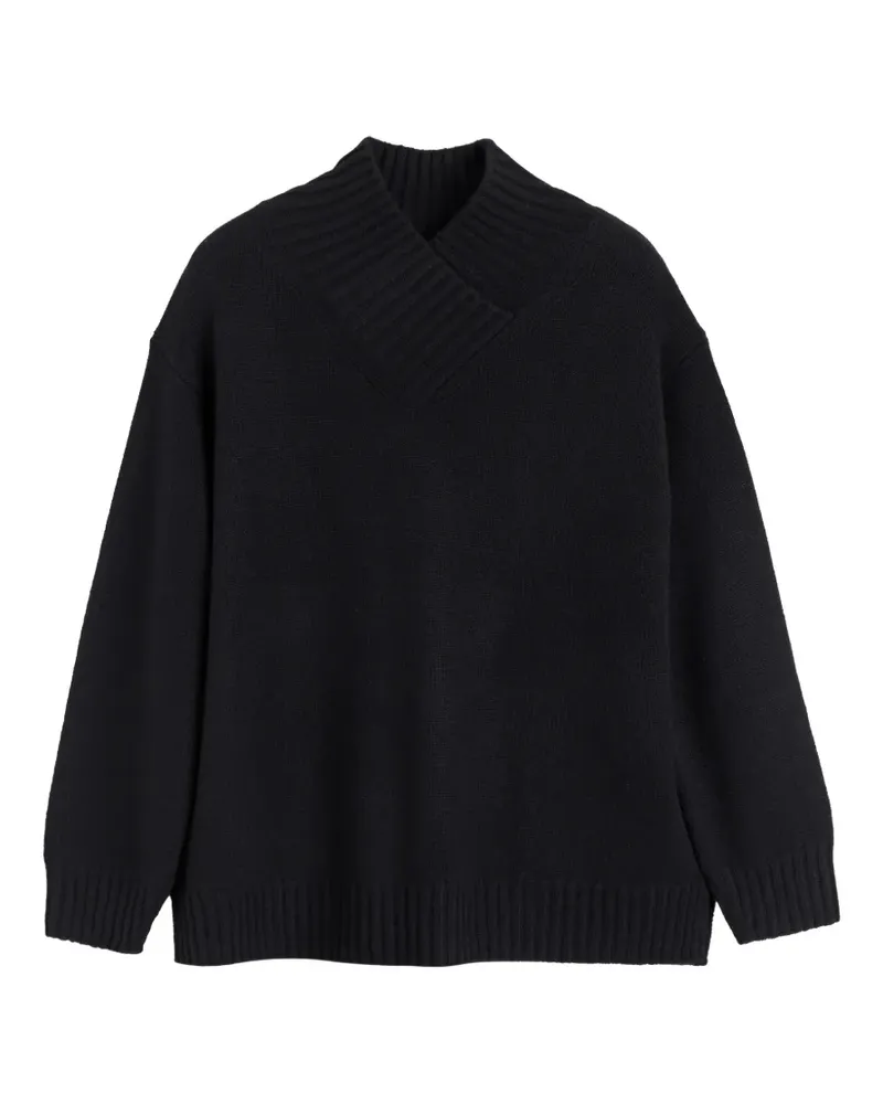 Chinti & Parker Gerippter Pullover mit Wickelkragen - Schwarz Schwarz