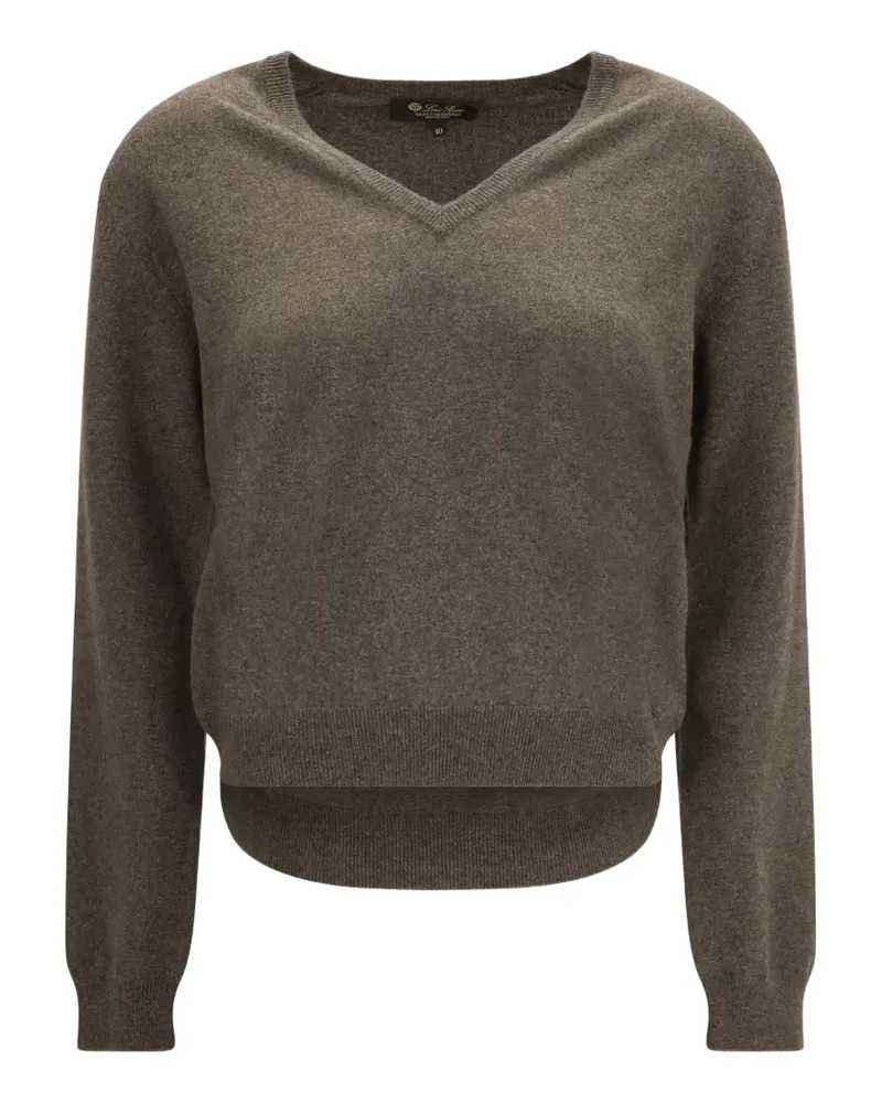 Loro Piana Gerippter Classic Pullover mit V-Ausschnitt - Braun Braun