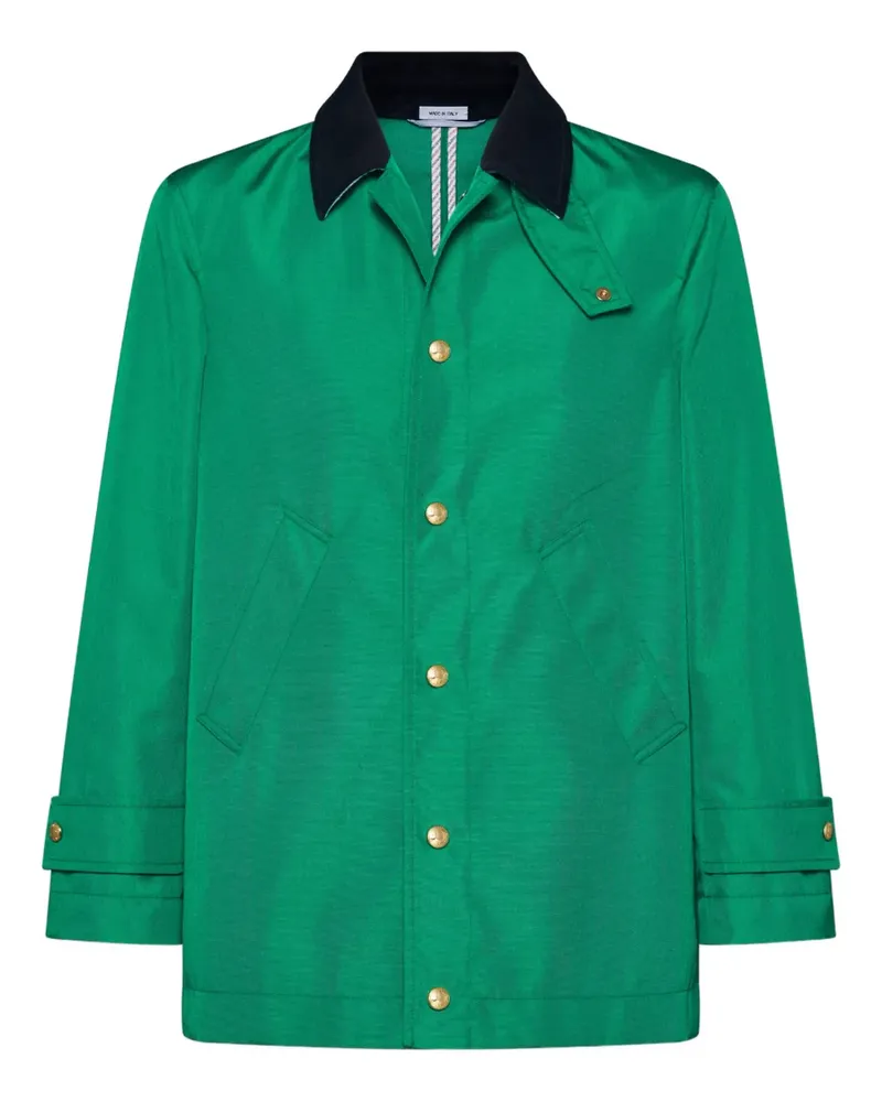 Thom Browne corduroy-collar overcoat - Grün Grün