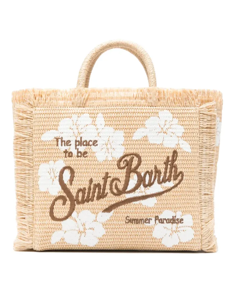 MC2 Saint Barth hibiscus-print fringed tote bag - Nude Nude