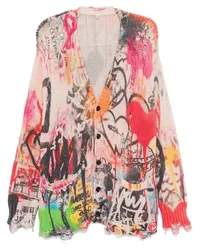 R13 Cardigan mit Graffiti-Effekt Rosa