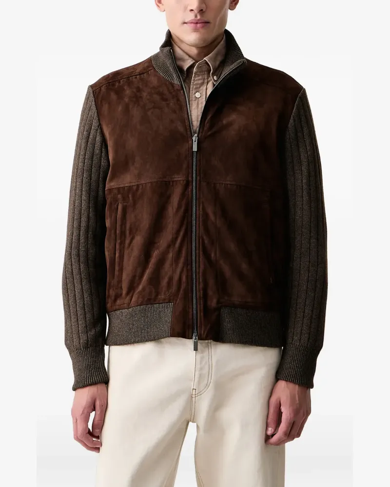 Paul & Shark suede-panelled ribbed-knit jacket - Braun Braun
