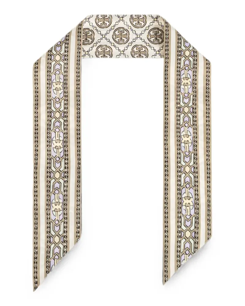 Tory Burch T monogram silk scarf - Nude Nude