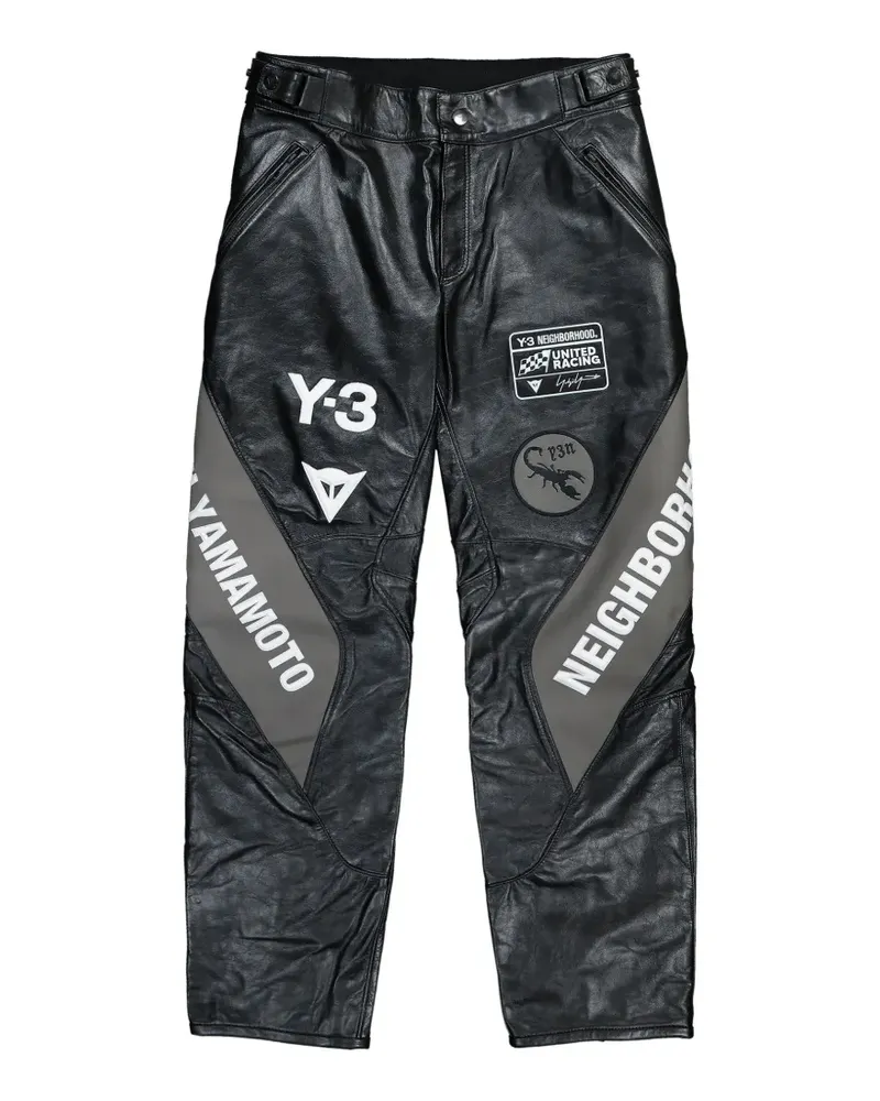 Y-3 racer logo leather trousers - Schwarz Schwarz