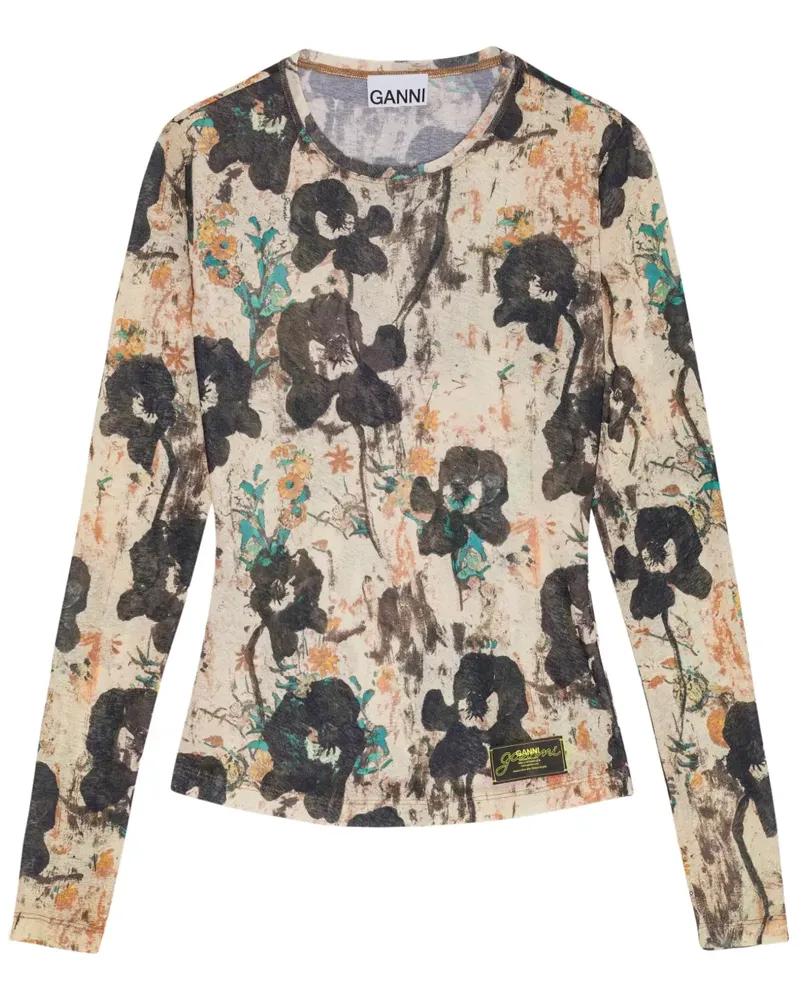 Ganni Top mit Blumen-Print - Nude Nude