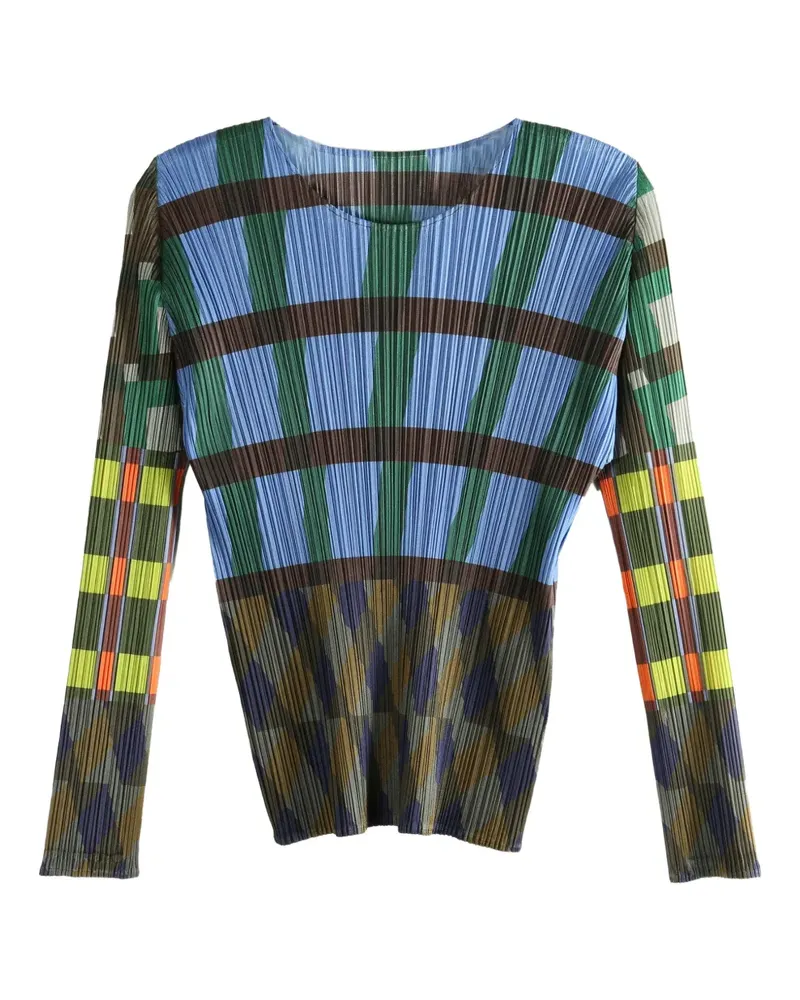 Issey Miyake Kariertes Harmony Oberteil mit Falten - Blau Blau