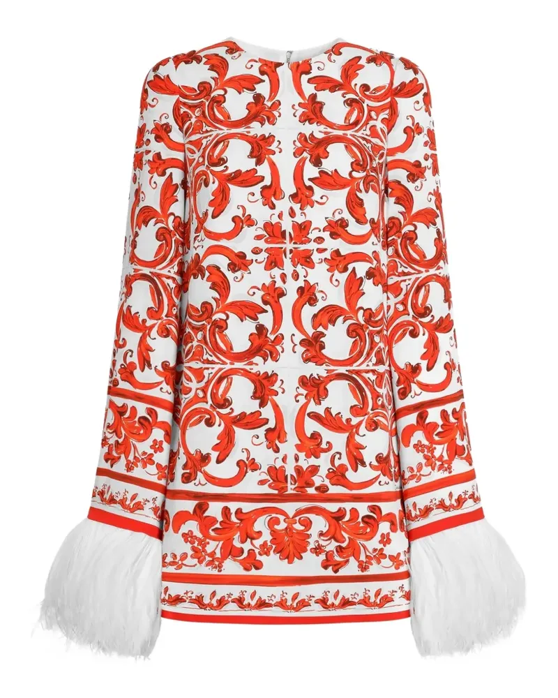 Dolce & Gabbana Kleid mit Rundhalsausschnitt und Majolika-Print - Weiß Weiß