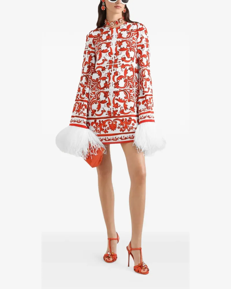 Dolce & Gabbana Kleid mit Rundhalsausschnitt und Majolika-Print - Weiß Weiß