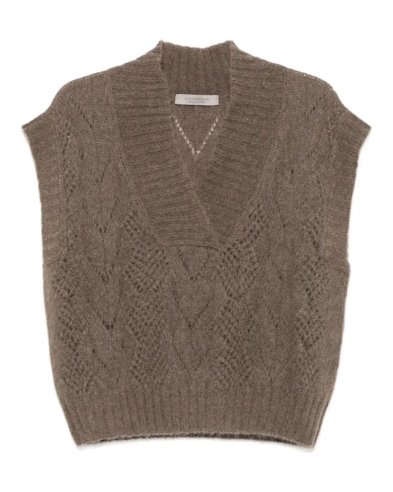 D.EXTERIOR Pullover in Pointelle-Strick mit V-Ausschnitt - Braun Braun