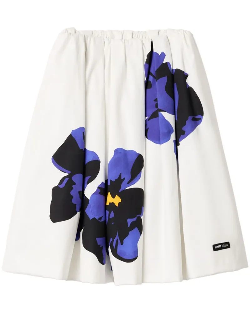 Miu Miu Popeline-Midirock mit Print - Weiß Weiß