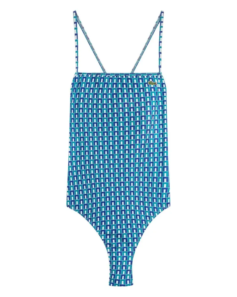 Lacoste Überkreuzter Badeanzug mit geometrischem Print - Blau Blau