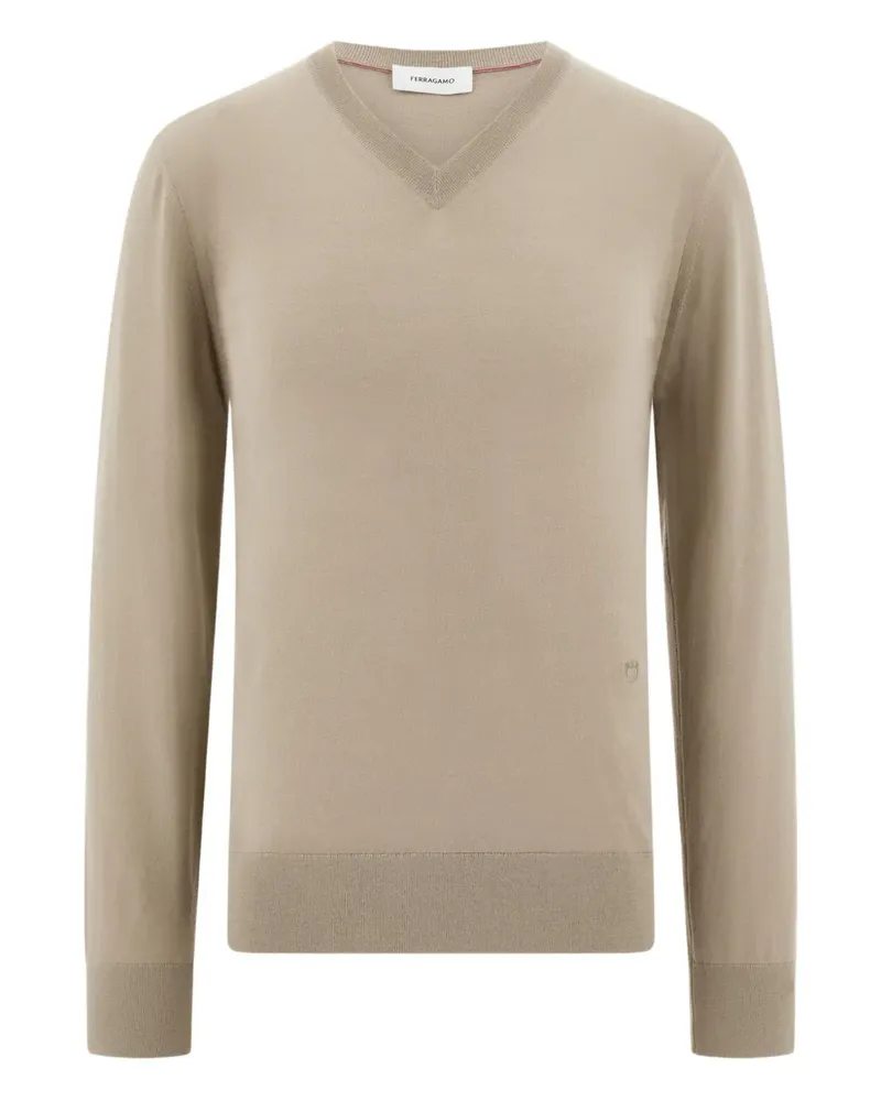 Ferragamo Gerippter Pullover mit V-Ausschnitt - Nude Nude