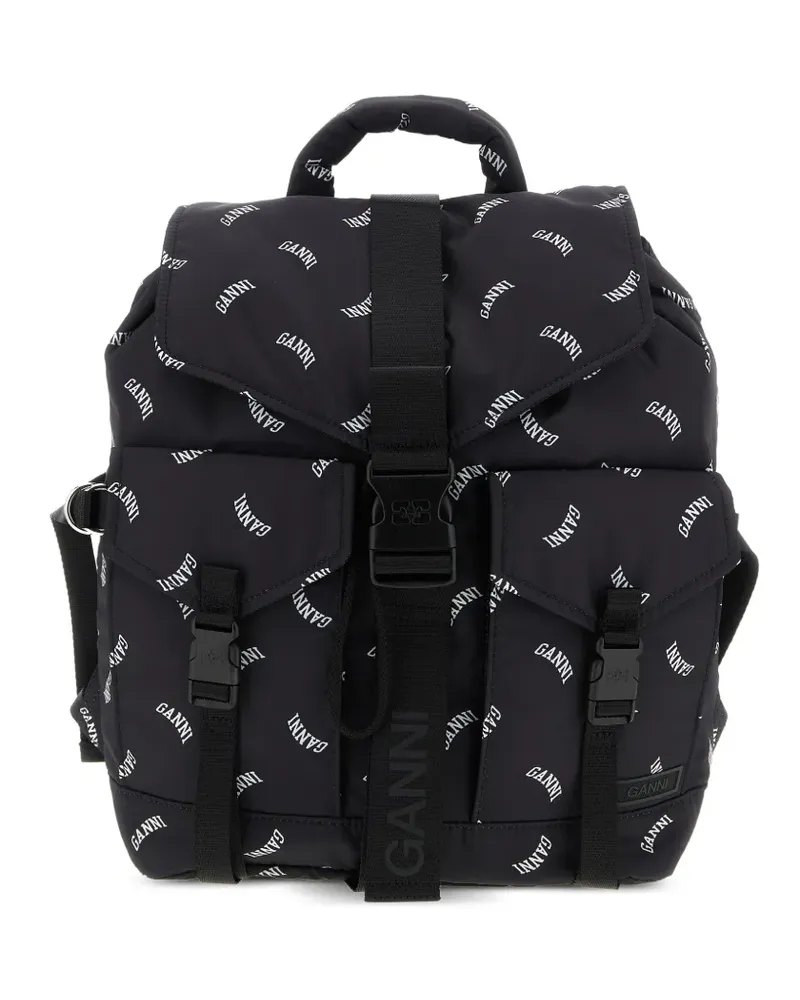 Ganni Rucksack mit Logo-Print - Schwarz Schwarz