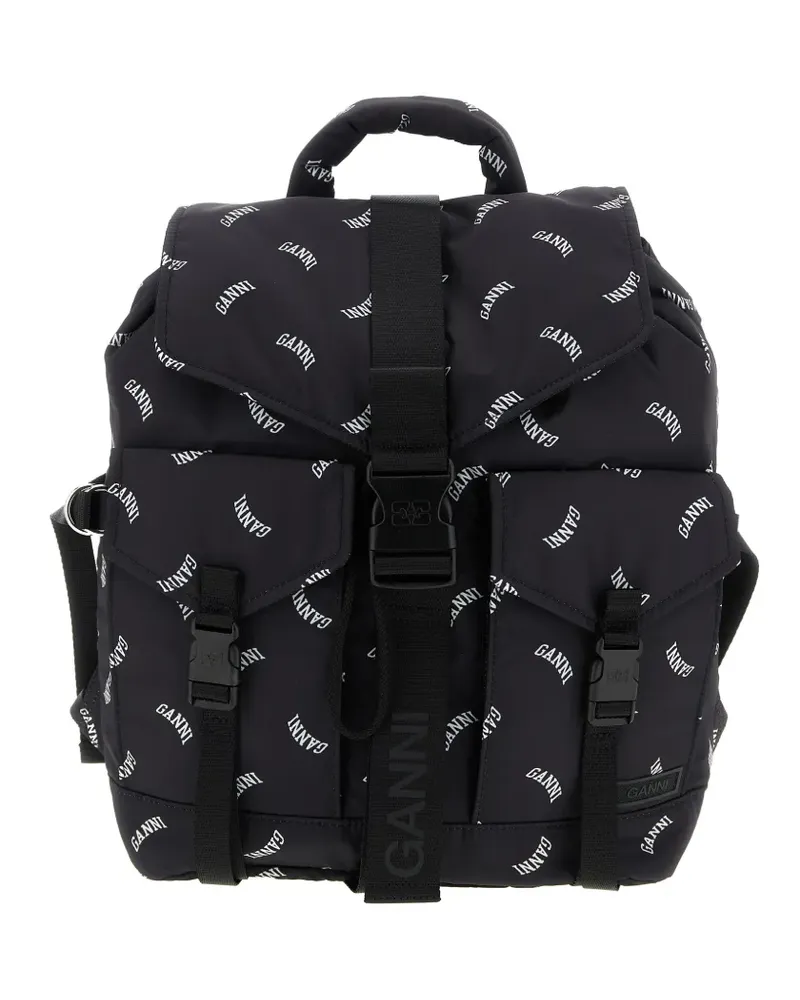 Ganni Rucksack mit Logo-Print - Schwarz Schwarz
